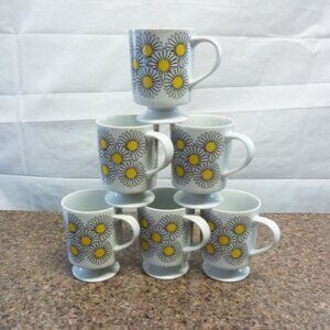 Otagiri - Japan Porcelain 8oz Mugs with Daisy Flowers (set of 6 - Rare)